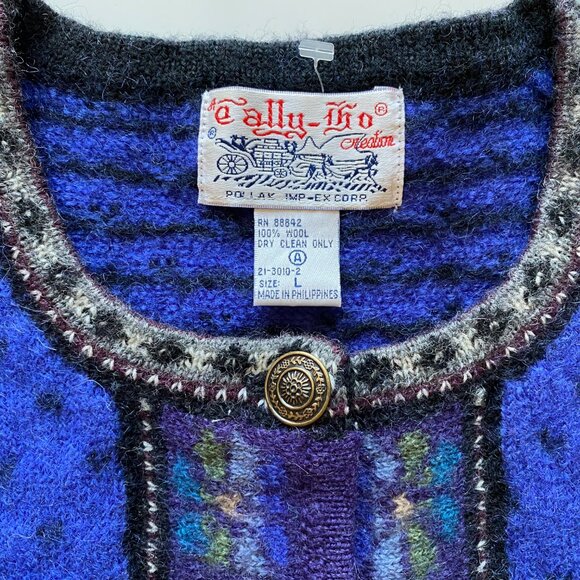Vintage Tally Ho Cardigan Sweater 100% Wool Women’s Size Large Royal Blue - Picture 2 of 13